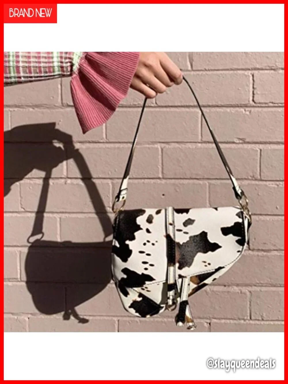 Women Cow Print Saddle Shoulder Bag Faux Leather Clutch Purse Underarm